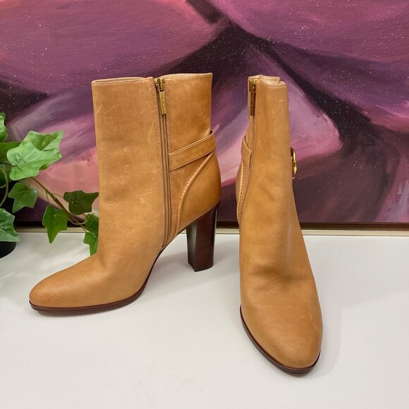 Veronica Beard Viv Booties Natural Leather Upper Ankle Heeled Buckle Boots 9.5 - Picture 4 of 16